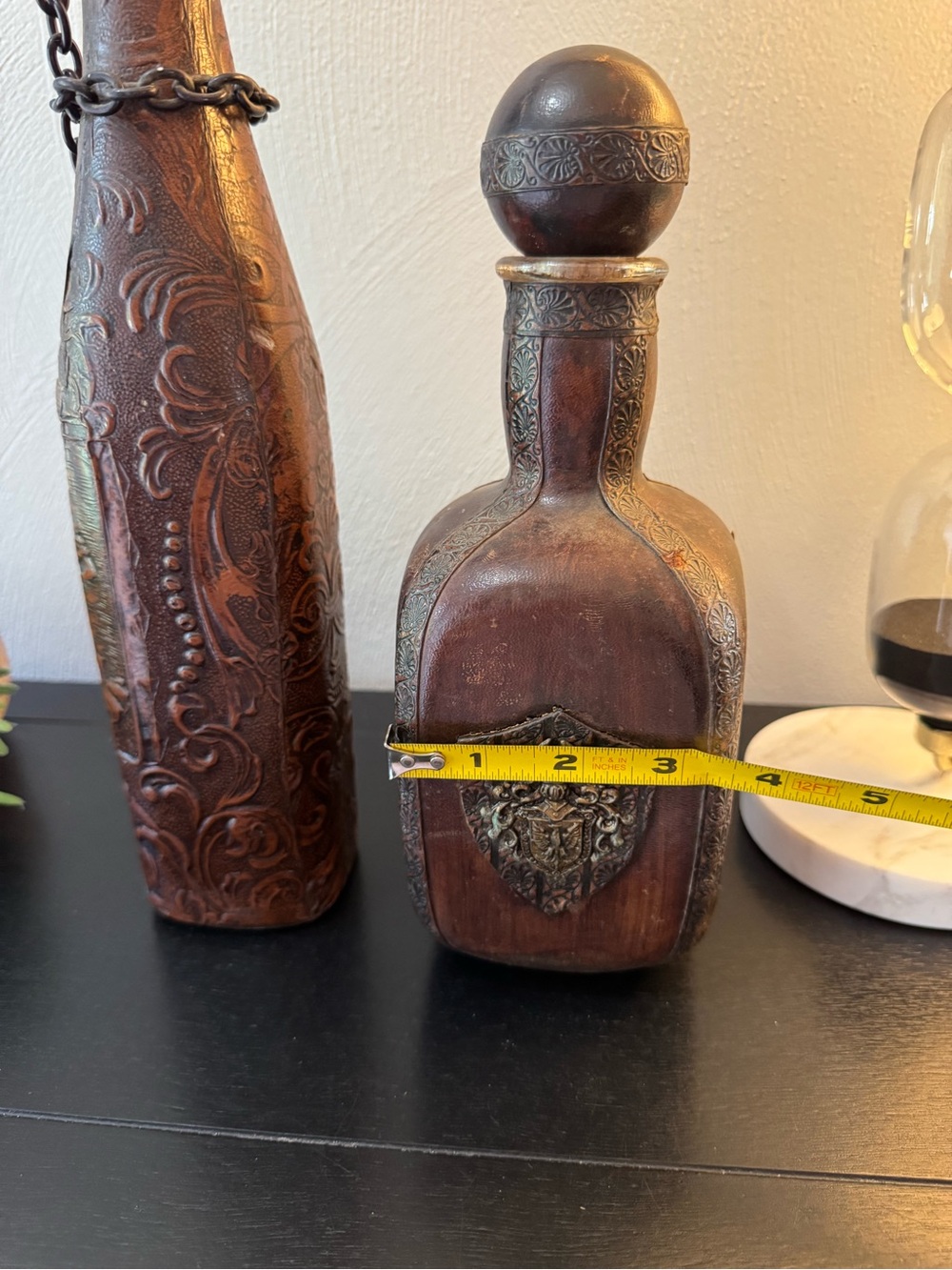 Vintage leather wrapped glass decanters - Picture 12 of 13